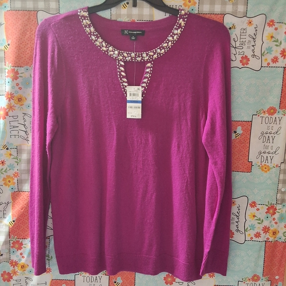 NWT INC PINK LONG SLEEVE KEYHOLE BLOUSE - Picture 2 of 12